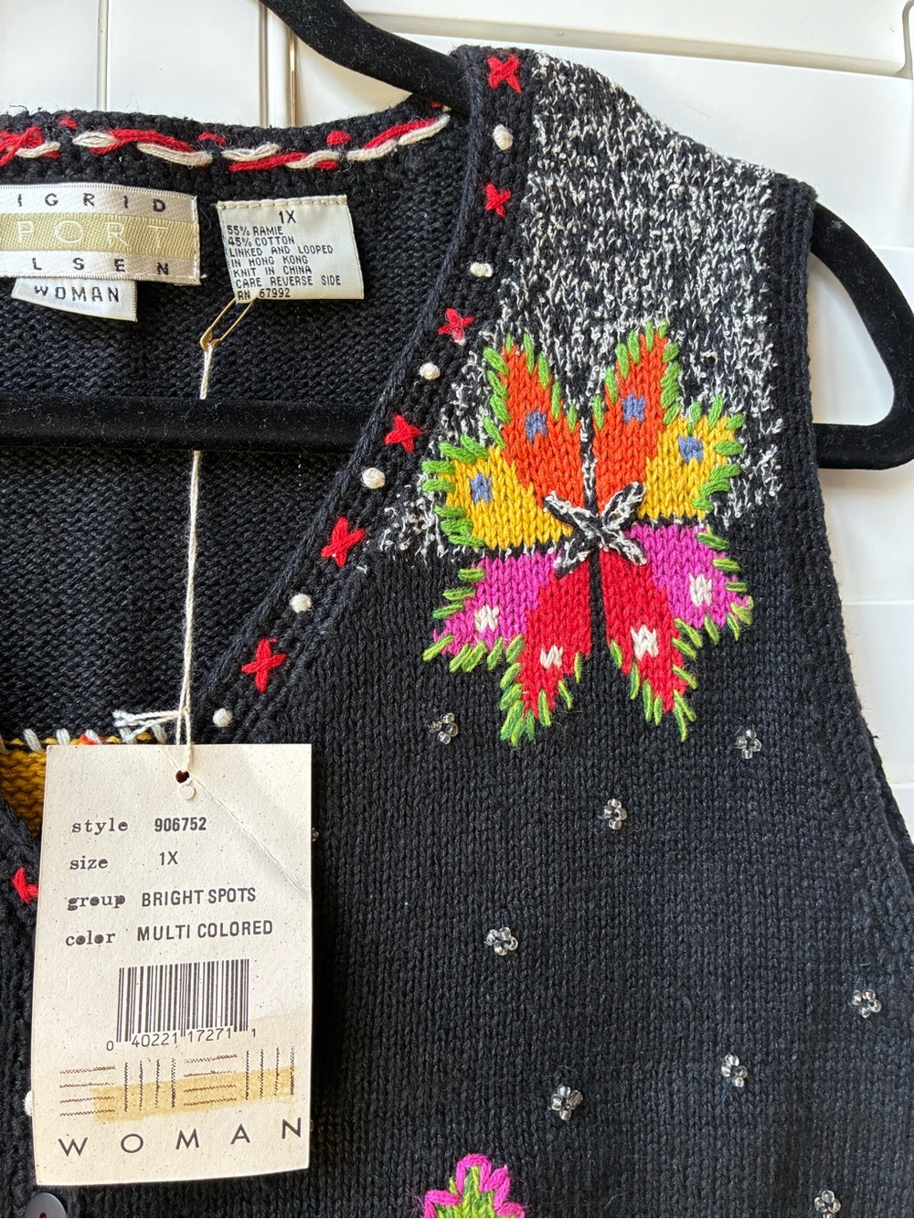 Deadstock vintage NWT Sigrid Olsen Sport Christmas Tree holiday sweater Vest 1x - Picture 10 of 16